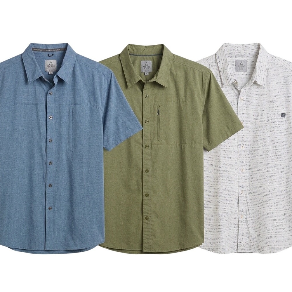 Set 3 Ascend Blue Green White Button Down Short Sleeve Shirts Performance XL